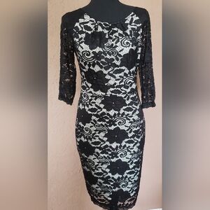 Black Lace Sheath Dress Midi Size Medium NWT